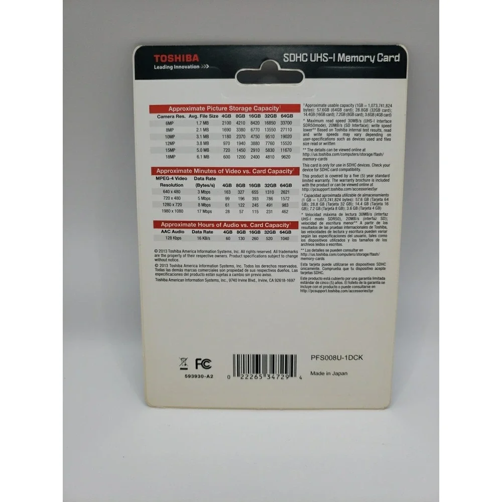 Toshiba 8GB SDHC SD UHS-I Class Memory Card